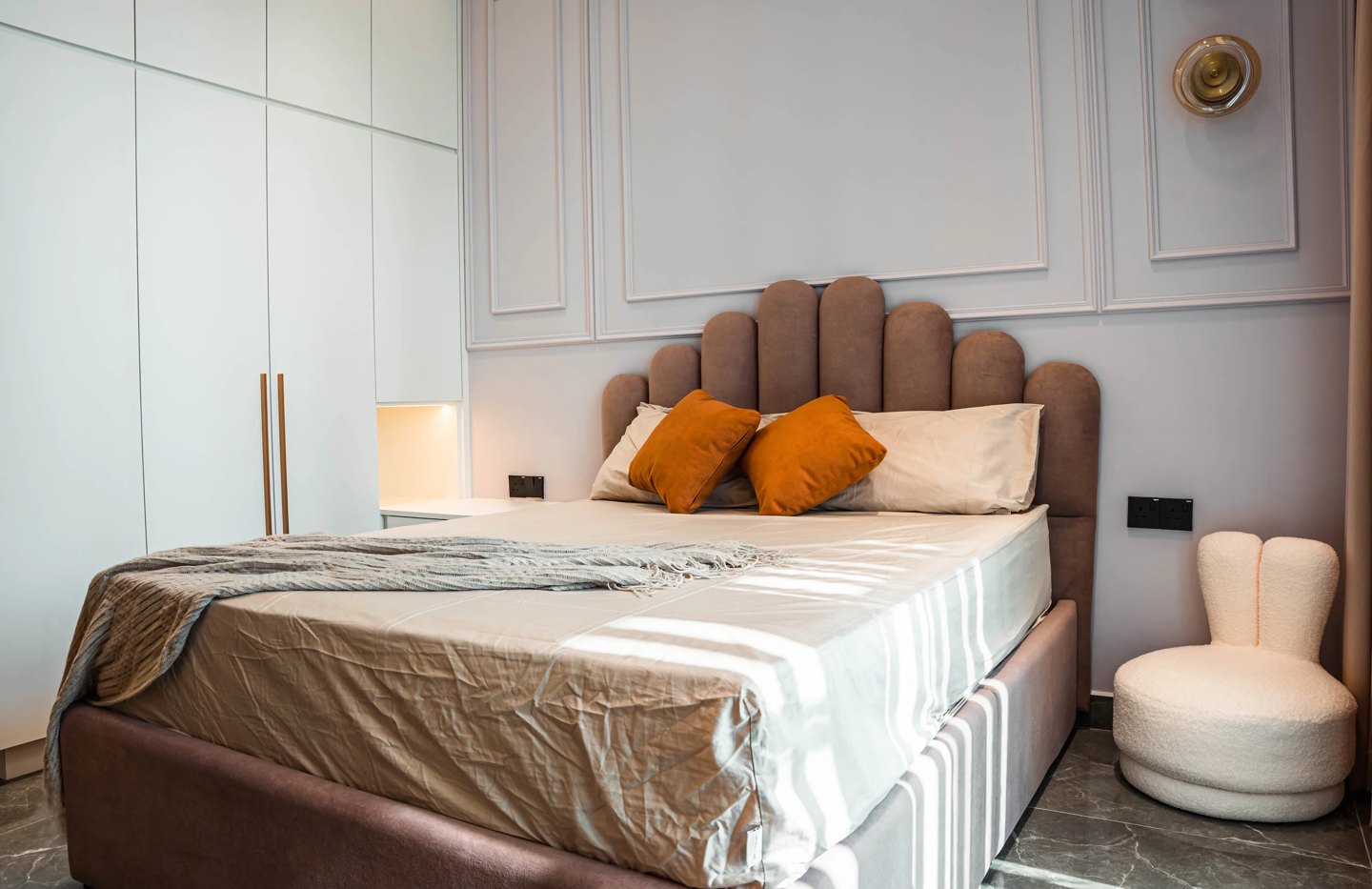 Small bedroom ideas — wall-to-wall fitted wardrobe with doors to the ceiling in a Cyberjaya bedroom, Setia Marina One