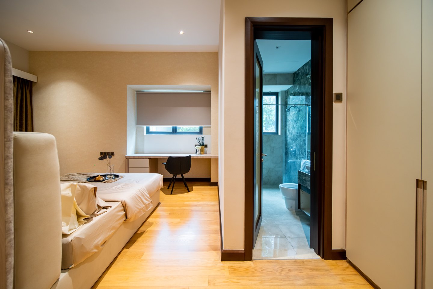Bedroom layout with a clear line of sight from bed to ensuite in a Bangsar bungalow