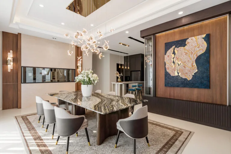 luxury interior design of dining area in bungalow glenmarie garden, kl, malaysia