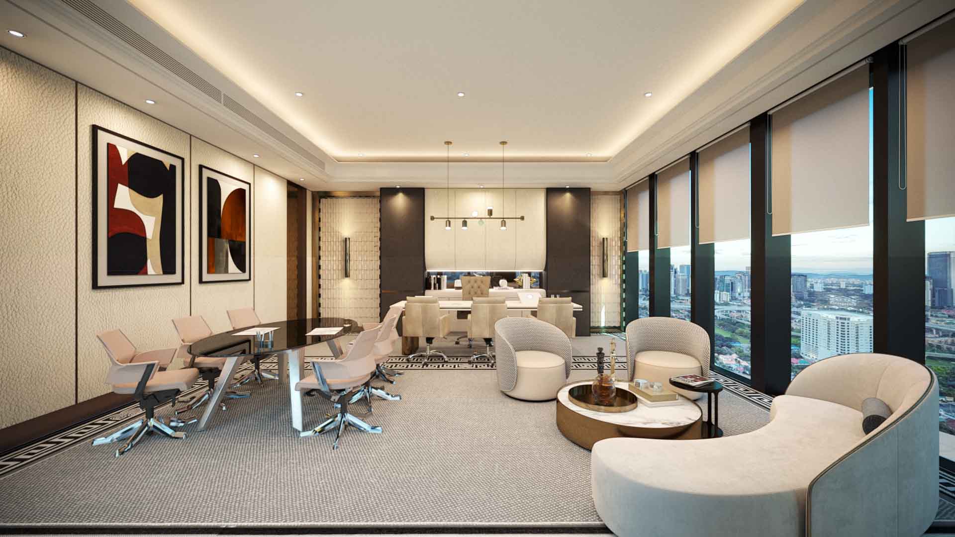 Contemporary KL office space featuring minimalist design and ergonomic furniture, crafted by Blaine Robert Design.