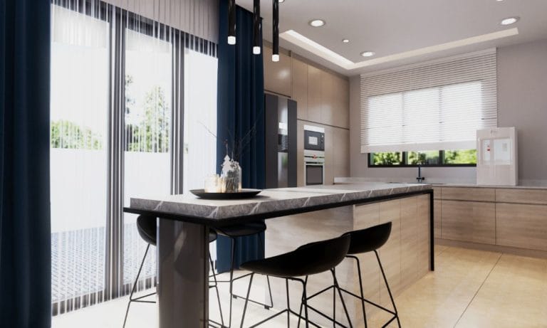 Dry kitchen with custom joinery in a Shah Alam home at Taman Impian Sutera by Blaine Robert Design