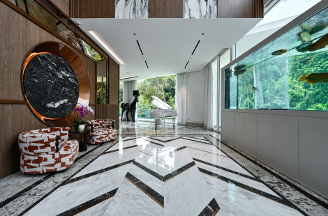 Marble entrance hall of Tropicana Bungalow, a 2026 landed home in Petaling Jaya, by Blaine Robert Design