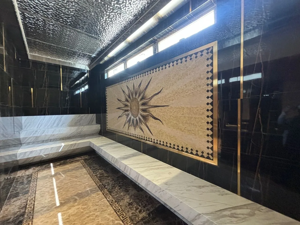 Pressed metal ceiling with intricate patterns over the spa room at The Peak, Ampang