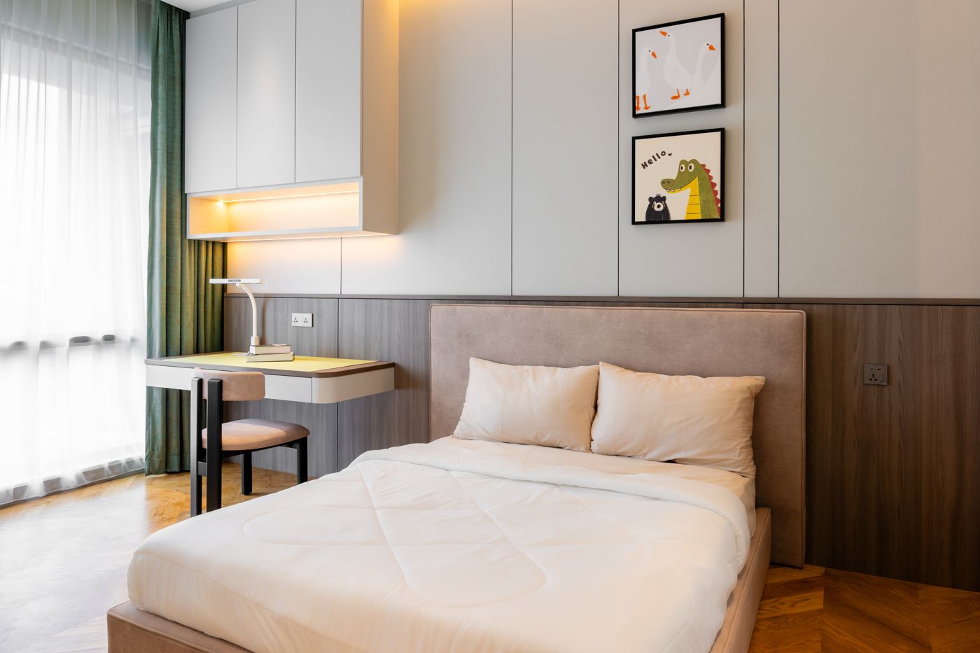 Bedroom with built-in desk joinery in a Kuala Lumpur condominium
