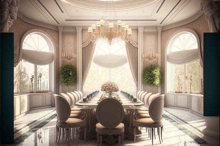 luxury interior design of dining room inside villa located at half moon bay
