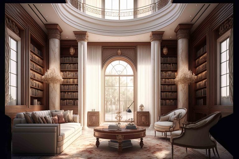 luxury interior design of mini library of villa in half moon bay
