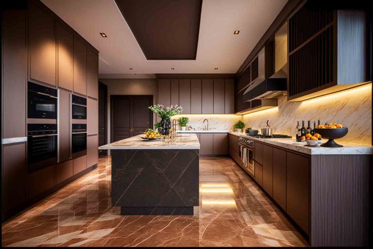 Big kitchen luxury interior design in marina bay luxury apartment in singapore, interior design by blaine robert design