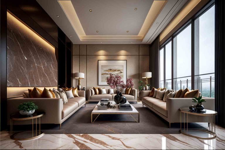 luxury interior design living room with more than 15 seats sofas, interior design by blaine robert design
