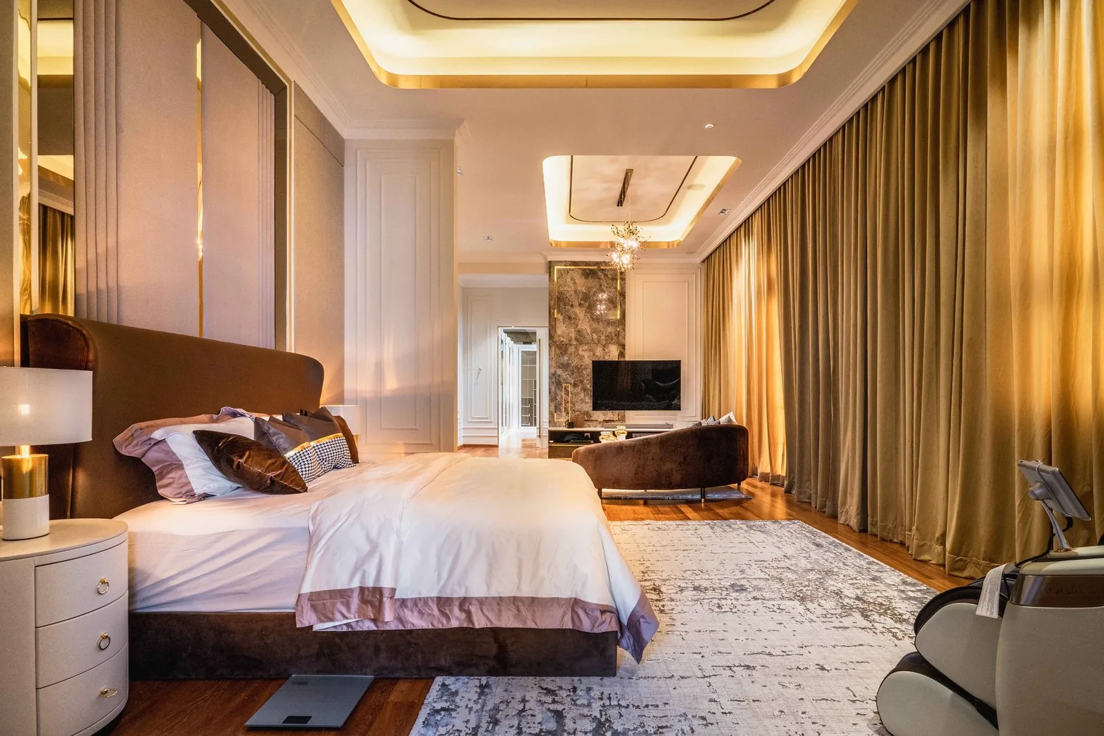 Master bedroom with a marble TV wall at EcoSpring, Johor Bahru
